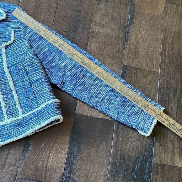 Catherine Malindrino tweed blazer jacket women’s size medium navy blue cream but - Picture 11 of 13